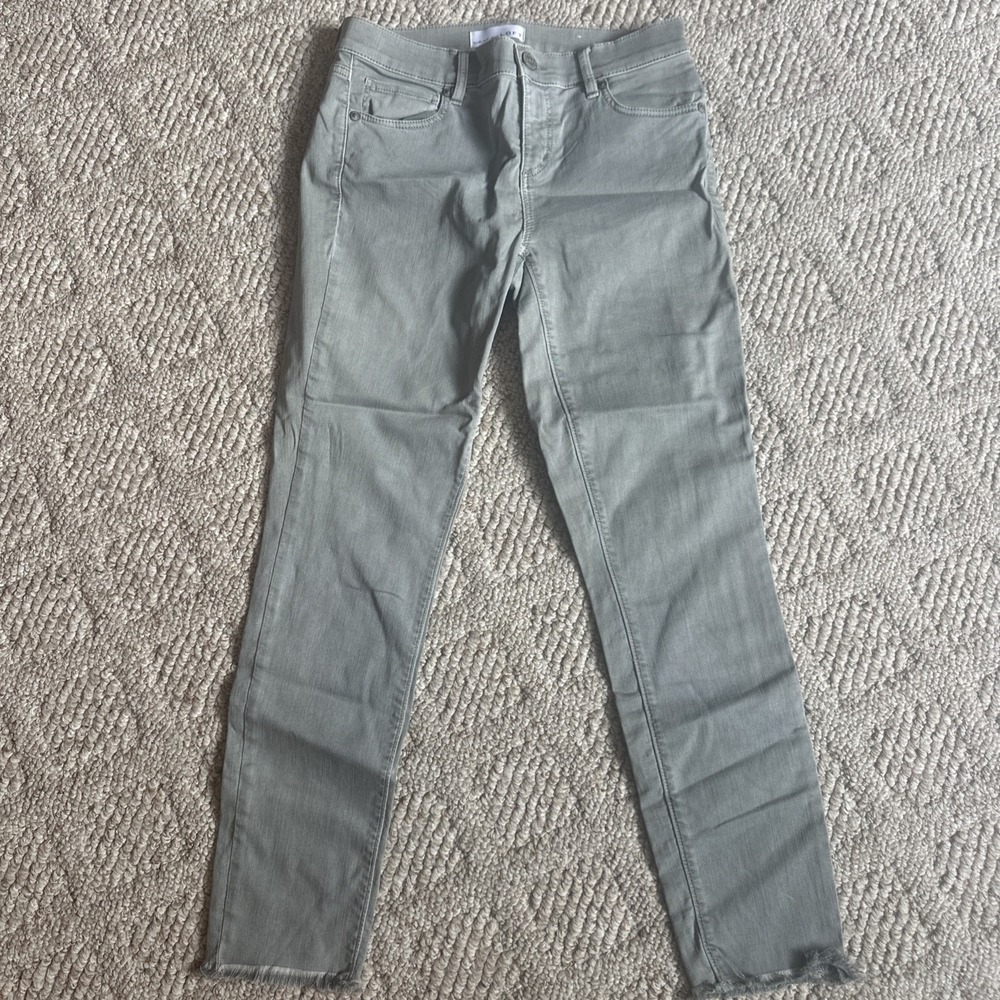 Womens‎ Loft Jeans Size 25/0 Modern Skinny Crop Stretch Raw Hem Pale Green